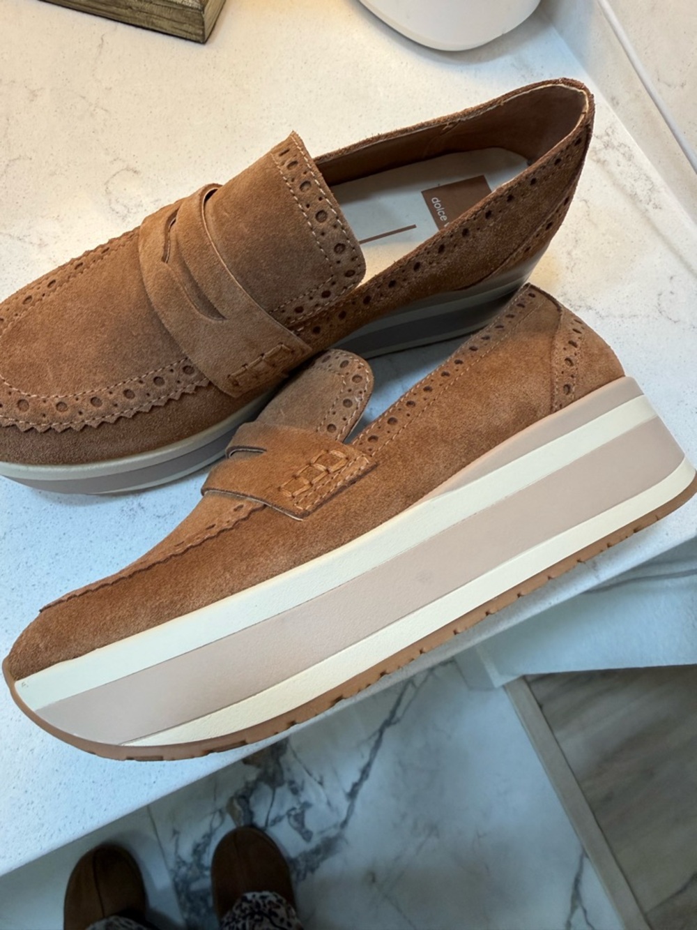 Dolce Vita Tan Suede Platform Wedge Loafers